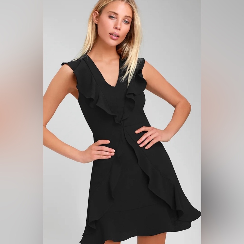 Lulu's Black Asymmetrical Ruffle Dress